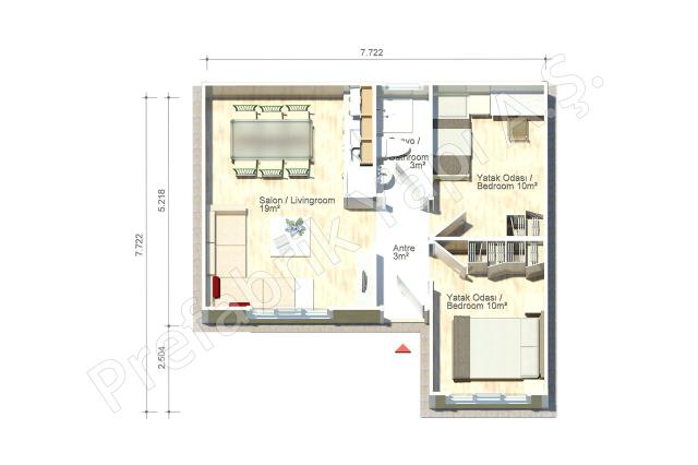 Avanos 47 m2 Prefabrik Ev Plan