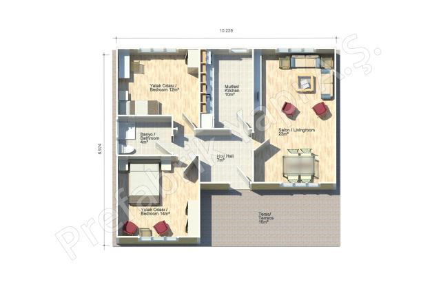Dalyan 92 m2 Prefabrik Ev Plan