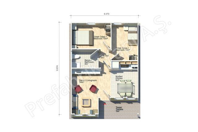Demre 58 m2 Prefabrik Ev Plan