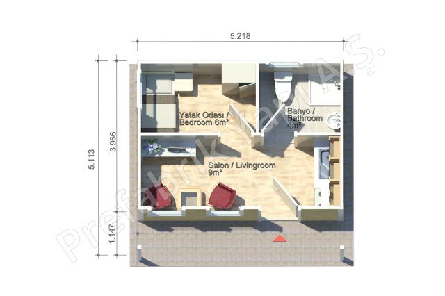 Dicle 27 m2 Prefabrik Ev Plan