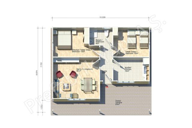 Didim 92 m2 Prefabrik Ev Plan