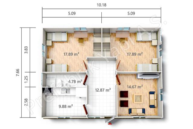 Prefabrik Sosyal Tesis PRST 78 m2 Plan