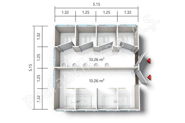 Prefabrik WC-Duş PRWD 27 m2 Plan