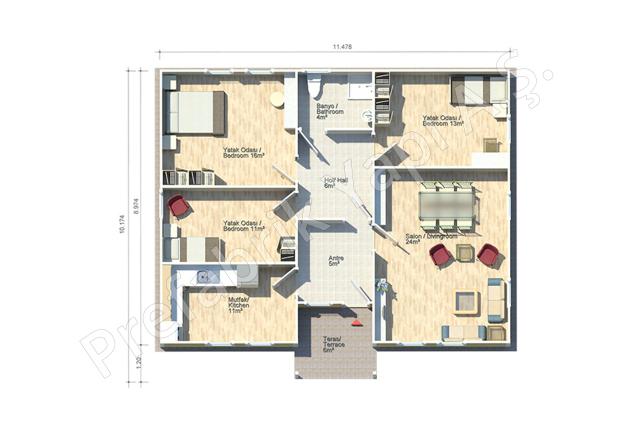 Prefabrik Ev Toros 106 m2 Plan